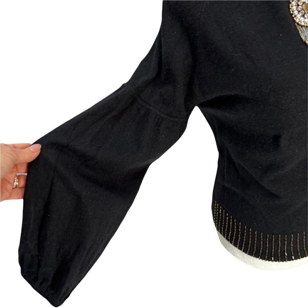 vintage SCRIBA Black Angora Blend Turtleneck Jewel Neckline Bishop Sleev… - Picture 4 of 11